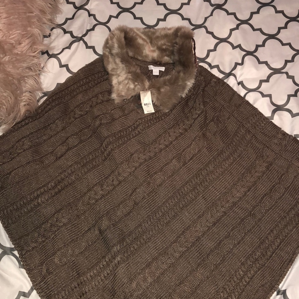 Poncho With Faux Fur Collar. Brand New
